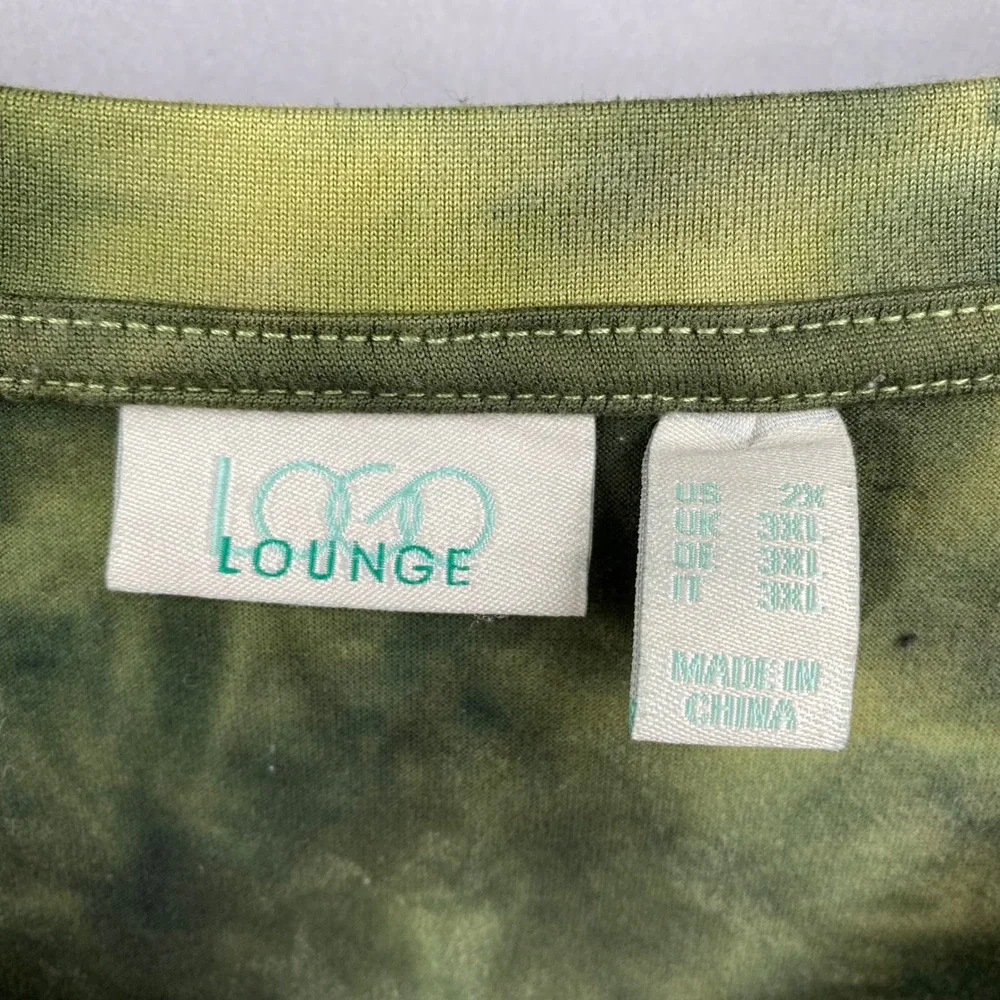 LOGO Lounge Top Women 2X Green Tie Dye V-Neck Long Sleeve Pockets Lori Goldstein